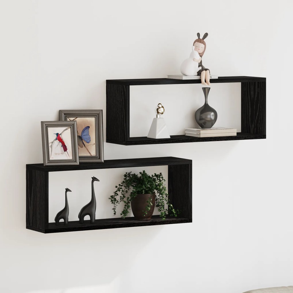 vidaXL Ράφια 2 Πακέτο Μαύρη Δρυς 60x15x23 εκ Κατασκευασμένα από Μηχανική Ξυλεία