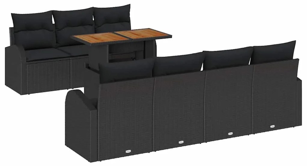 vidaXL Σετ Καναπέ Κήπου με μαξιλάρι 8 pcs Μαύρο