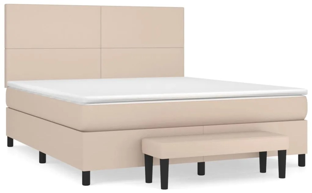 Κρεβάτι Boxspring με Στρώμα Καπουτσίνο 180x200 εκ. Συνθ. Δέρμα - Καφέ