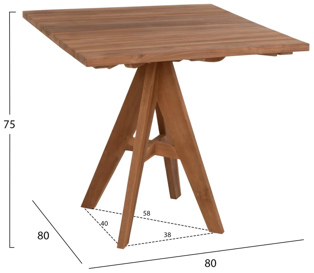 Τραπέζι LEO C9622.11 Τετράγωνο απο Μασίφ Ξύλο TEAK Φυσικό 80x80x75Y εκ. 80x80x75 εκ.