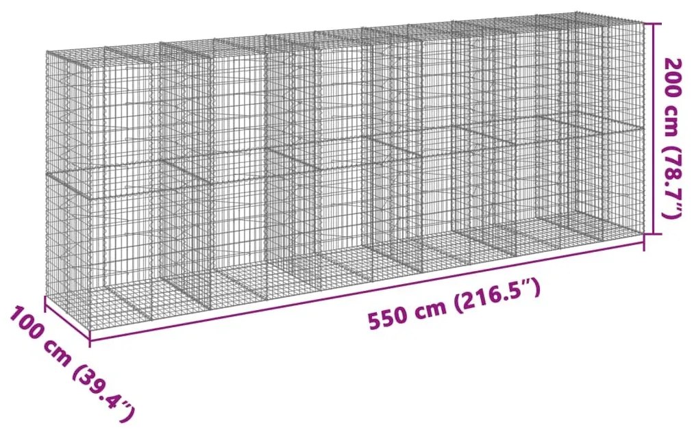 Συρματοκιβώτιο με Κάλυμμα 550x100x200εκ από Γαλβανισμένο Χάλυβα - Ασήμι