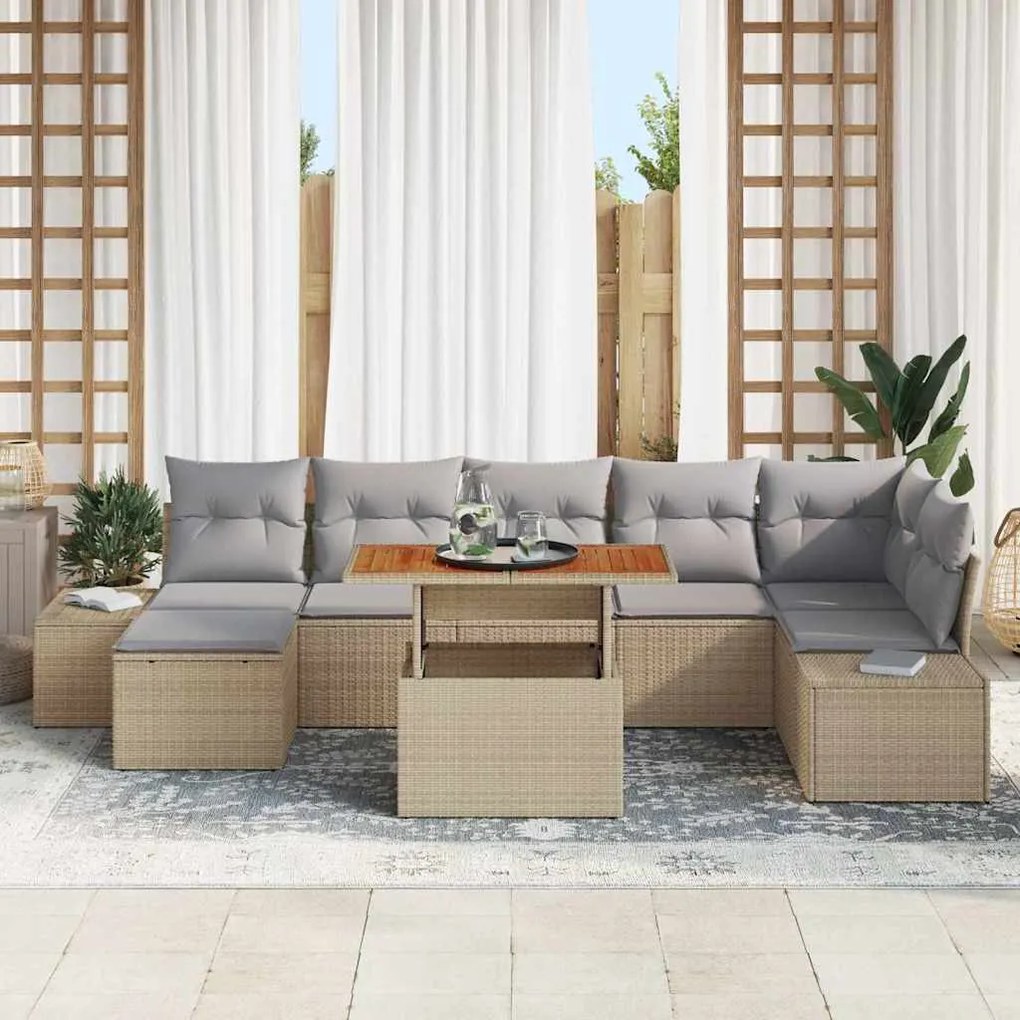 vidaXL Σετ Καναπέ Κήπου με μαξιλάρι 8 pcs Μπεζ, Γκρι