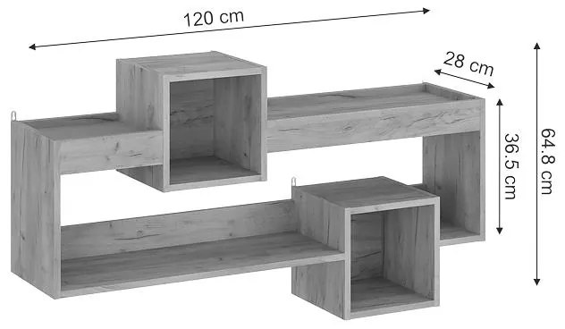 Ραφιέρα τοίχου Shellie μελαμίνης σε oak απόχρωση 120x28x65εκ 120x28x65 εκ.