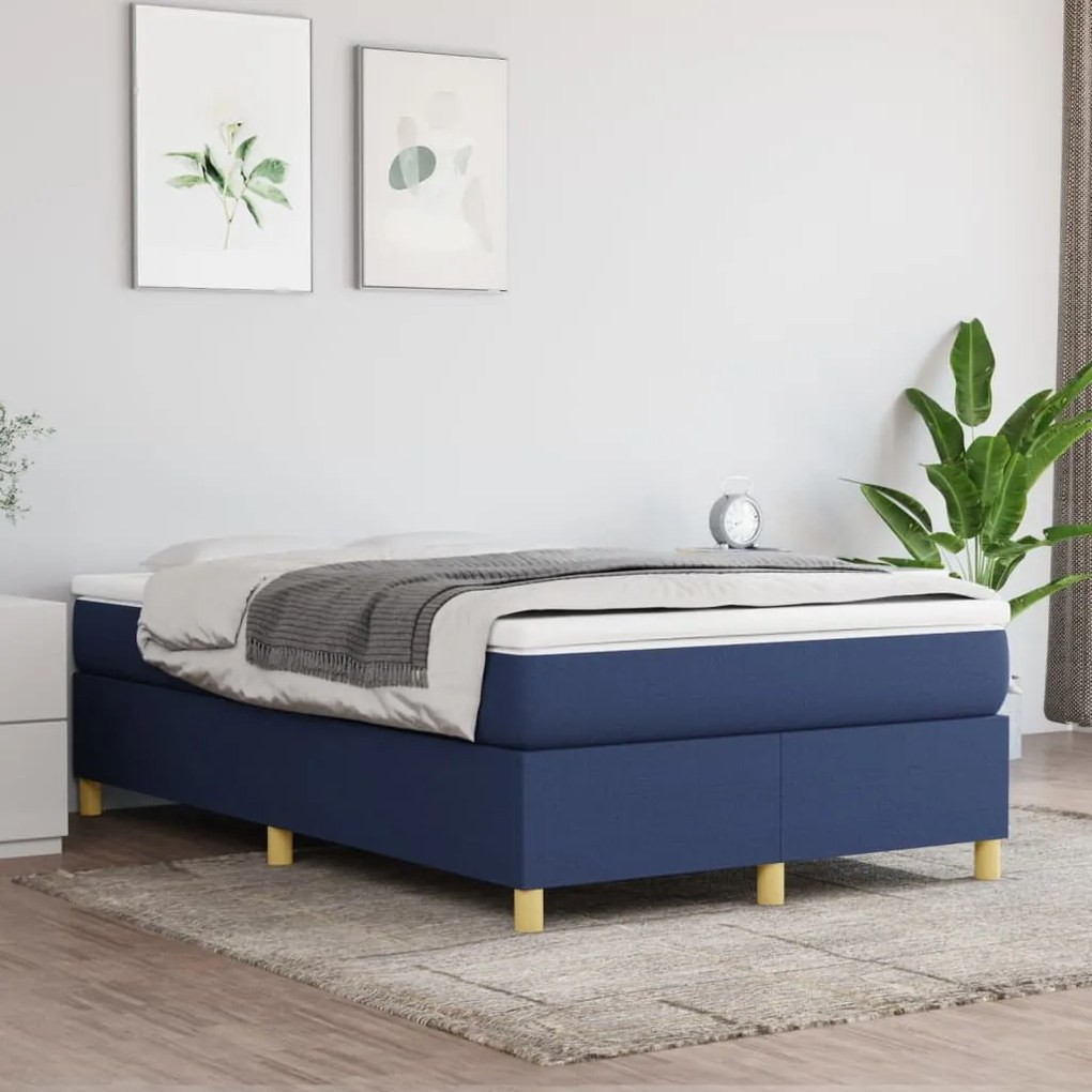 vidaXL Κρεβάτι Boxspring με Στρώμα Μπλε 120x200 εκ. Υφασμάτινο