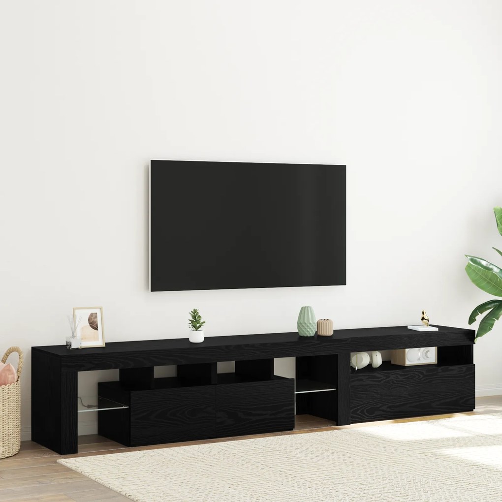 vidaXL Ντουλάπες Τηλεόρασης 2 τμχ με LED Φώτα Μαύρη Δρυς Επεξεργασμένο Ξύλο