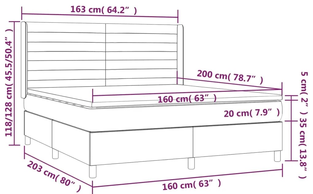 Κρεβάτι Boxspring με Στρώμα &amp; LED Σκ. Μπλε 160x200εκ. Βελούδινο - Μπλε