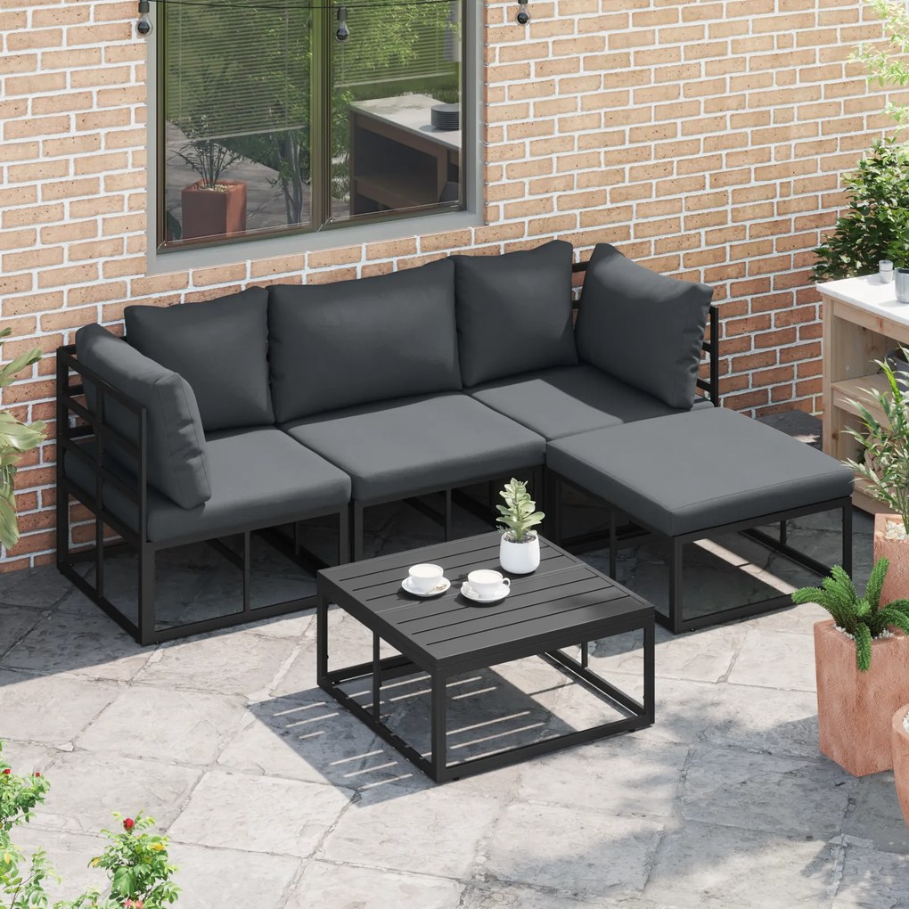 vidaXL Σετ Καναπέ Κήπου με μαξιλάρι 5 pcs Μαύρο Αλουμίνιο
