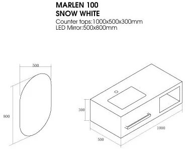 Πάγκος μπάνιου με Νιπτήρα MARLEN 80 Λευκό Μάρμαρο 80x50x30 εκ. 80x50x30 εκ.