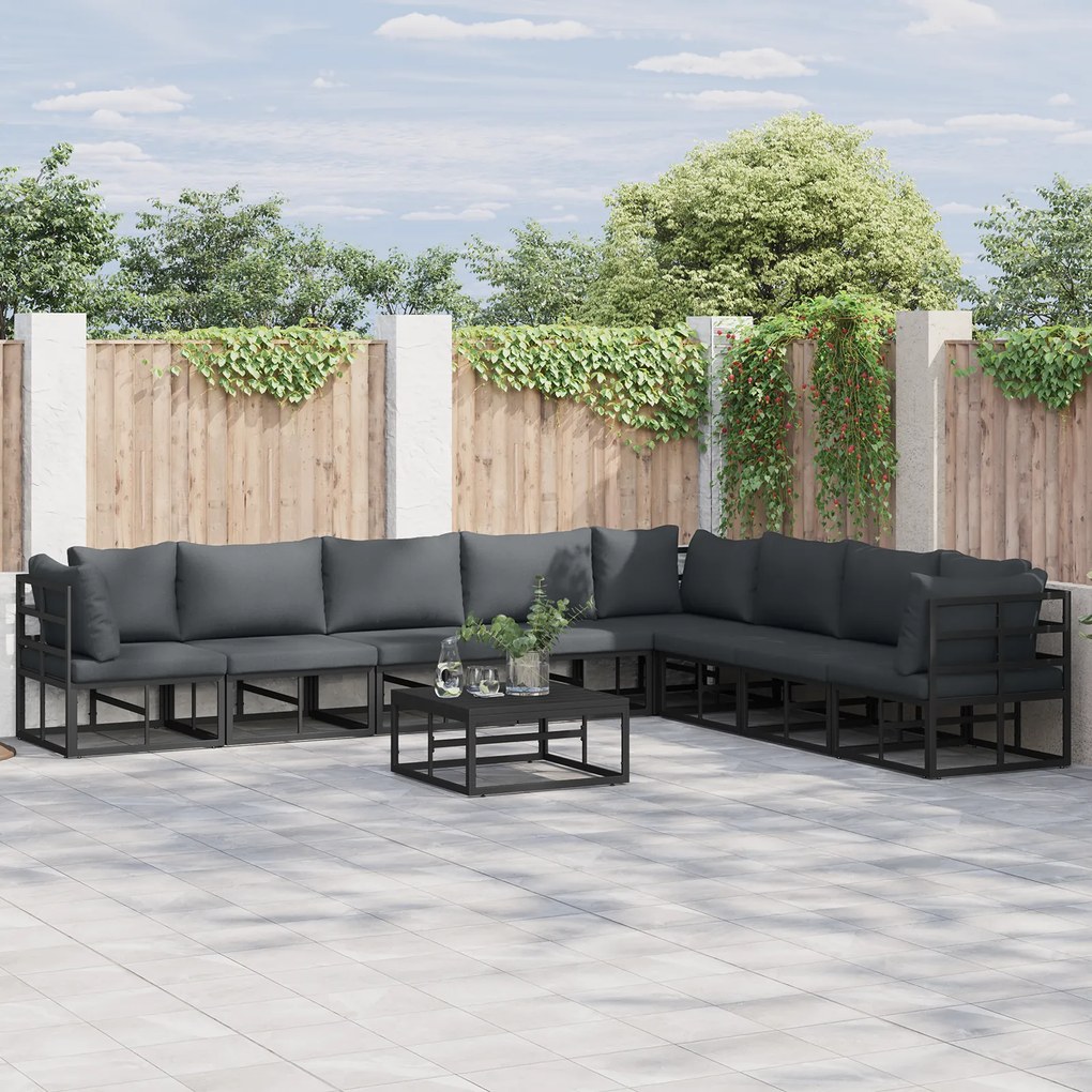 vidaXL Σετ Καναπέ Κήπου 8 pcs Μαύρο 353 x 283 x 71 εκ. Αλουμίνιο