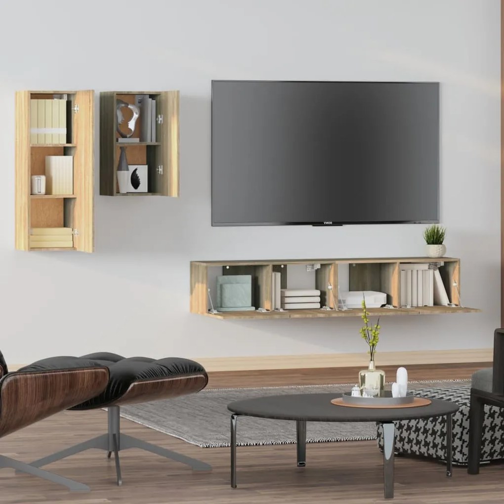 vidaXL Σετ Επίπλων Τηλεόρασης 4 Τεμαχίων Sonoma Δρυς Επεξ. Ξύλο