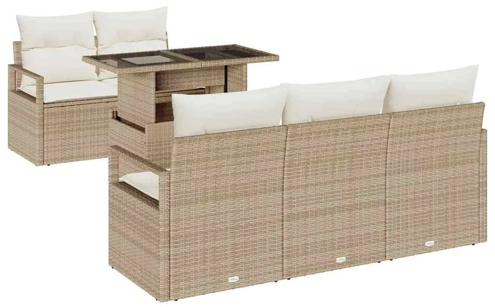 vidaXL Σετ Καναπέ Κήπου με μαξιλάρι 6 pcs Μπεζ Πολυ ράταν