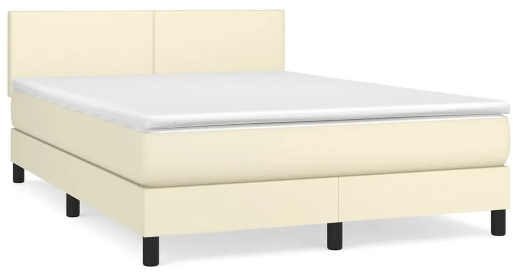 vidaXL Κρεβάτι Boxspring με Στρώμα Κρεμ 140x190εκ. από Συνθετικό Δέρμα