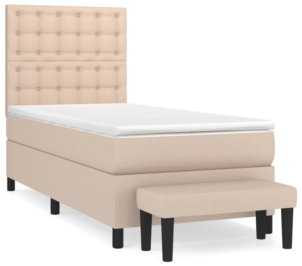 Κρεβάτι Boxspring με Στρώμα Καπουτσίνο 90x200εκ.από Συνθ. Δέρμα - Καφέ