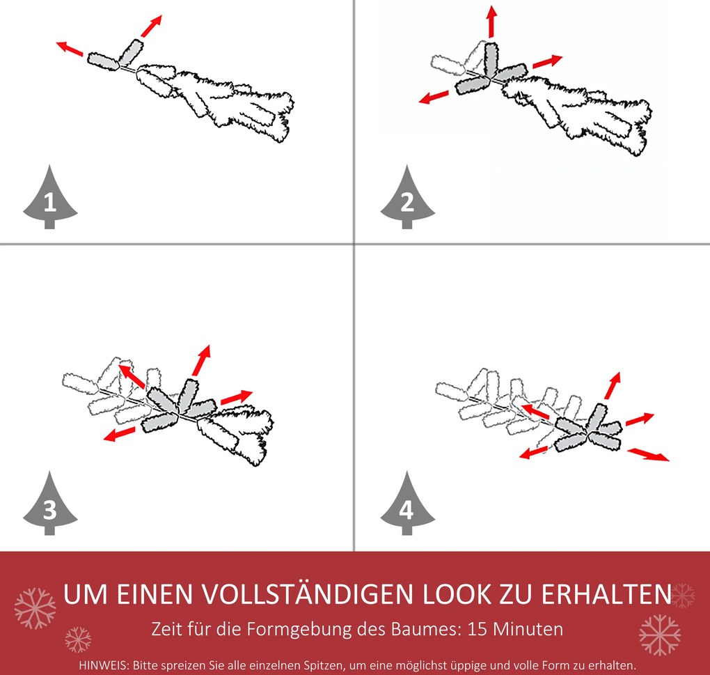 HOMCOM Τεχνητό Χριστουγεννιάτικο Δέντρο 180 cm Ψεύτικο Δέντρο με 390 άκρες Χριστουγεννιάτικη Διακόσμηση για εσωτερικούς χώρους