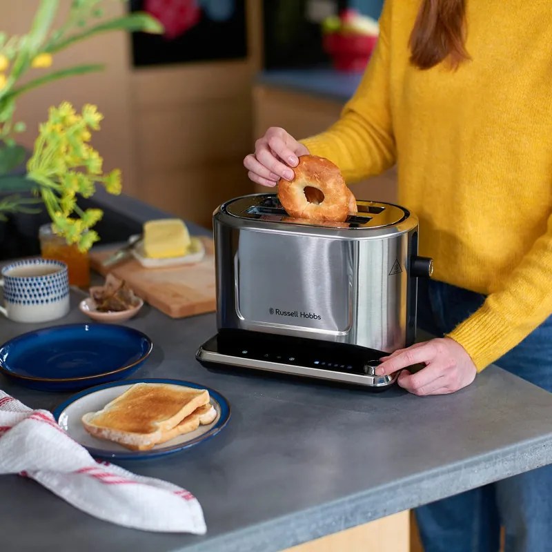 Τοστιέρα ψωμιού Russell Hobbs Attentiv 26210-56, 1640W, 2 φέτες, 6 στάδια, κεντράρισμα, έλεγχος αφής, LED, αποθήκευση, υψηλή ανύψωση, χωρίς BPA και PFAS, Inox/μαύρο