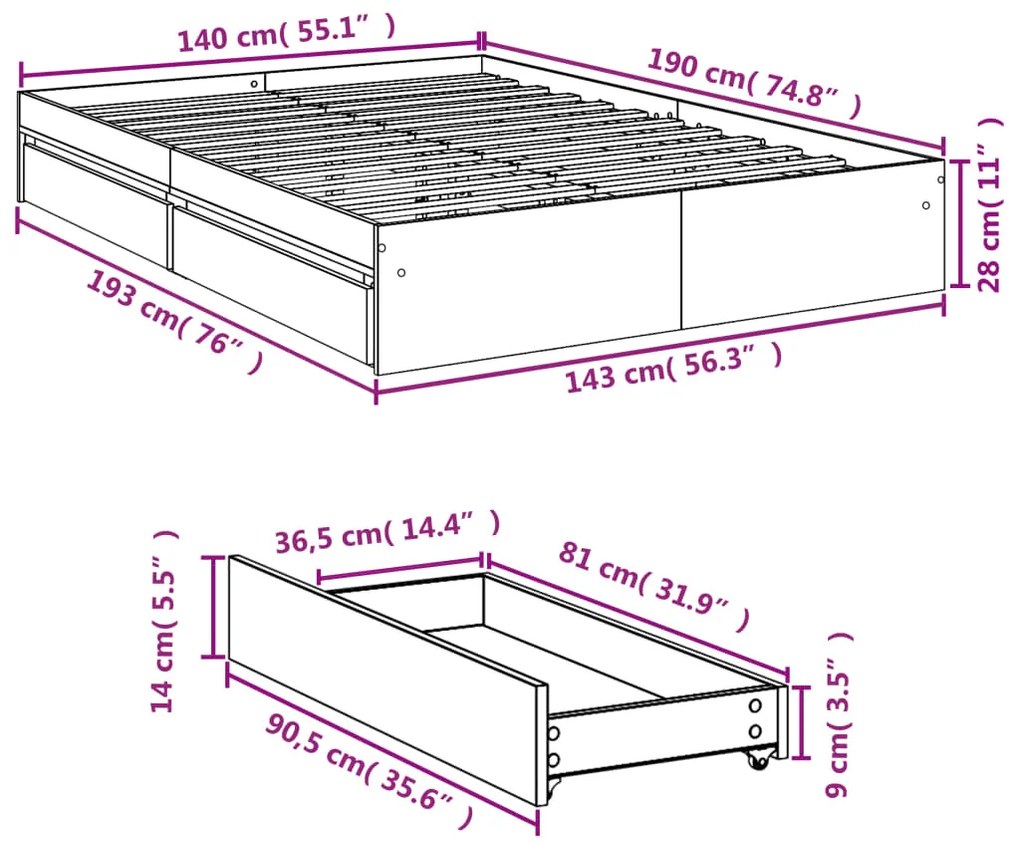 ΠΛΑΙΣΙΟ ΚΡΕΒΑΤΙΟΥ ΜΕ ΣΥΡΤΑΡΙΑ ΓΚΡΙ SONOMA 140X200ΕΚ. ΕΠΕΞ. ΞΥΛΟ 3280662