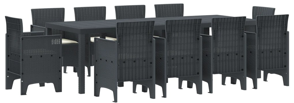 vidaXL Σέτ φαγητού για κήπο 11 pcs Ανθρακί Rattan Polt