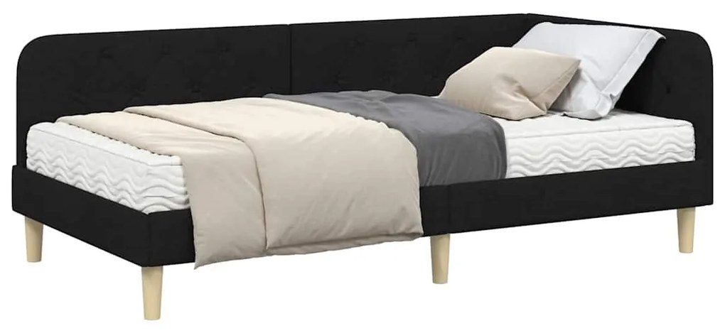 vidaXL Κρεβάτι Γωνίας με στρώμα με κεφαλάρι Μαύρο 90 x 200 cm ύφασμα