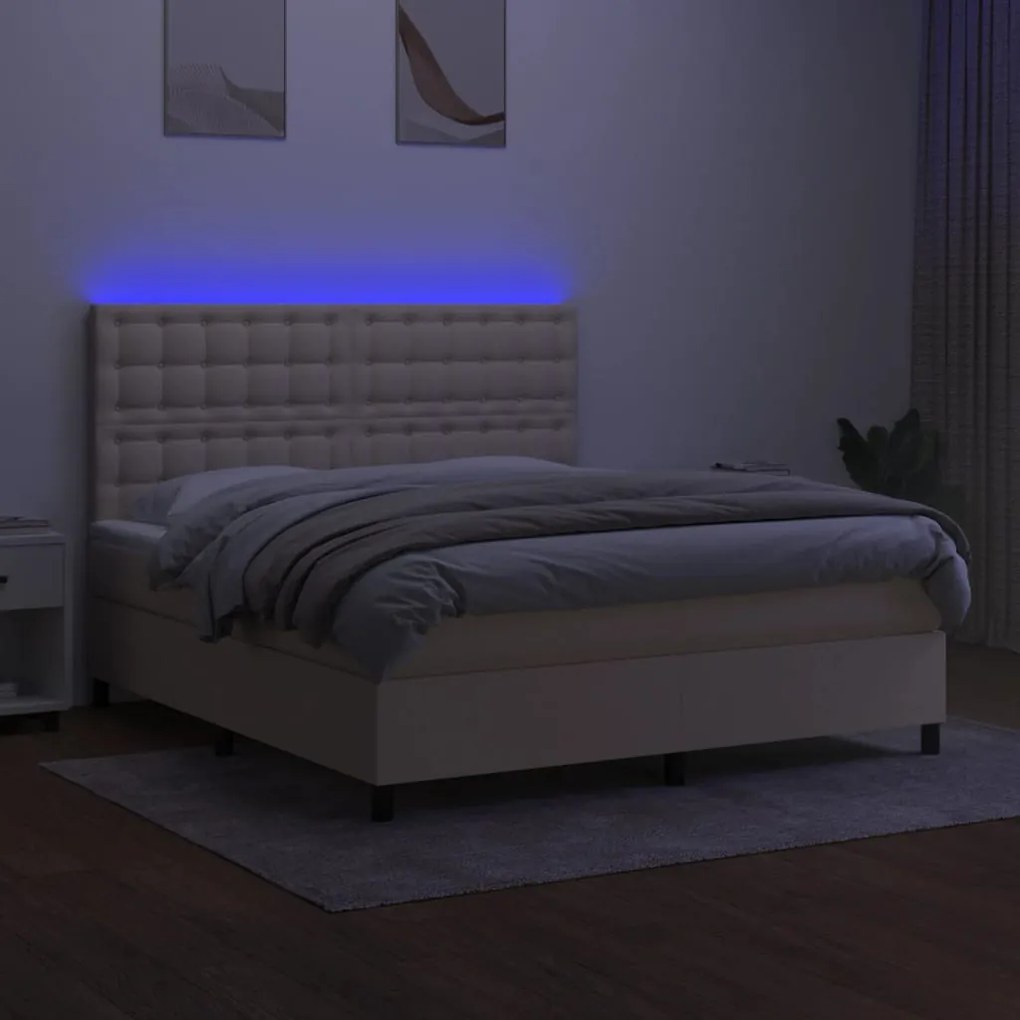 ΚΡΕΒΑΤΙ BOXSPRING ΜΕ ΣΤΡΩΜΑ &amp; LED ΚΡΕΜ 180X200 ΕΚ. ΥΦΑΣΜΑΤΙΝΟ 3135218