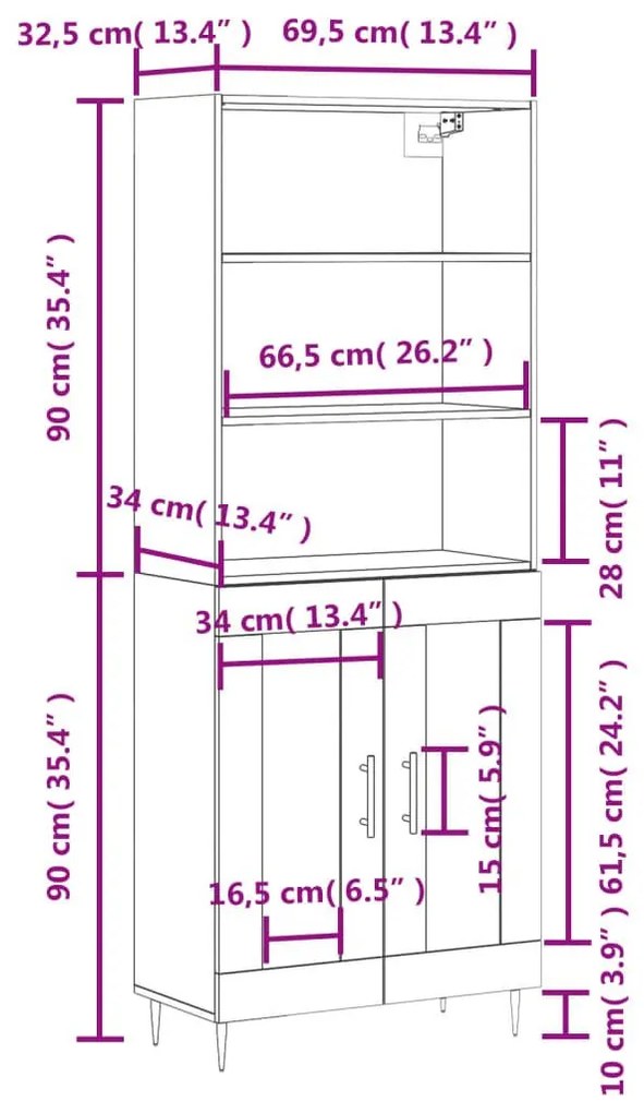 Ντουλάπι Γκρι Σκυροδέματος 69,5x34x180 εκ. Επεξεργασμένο Ξύλο - Γκρι