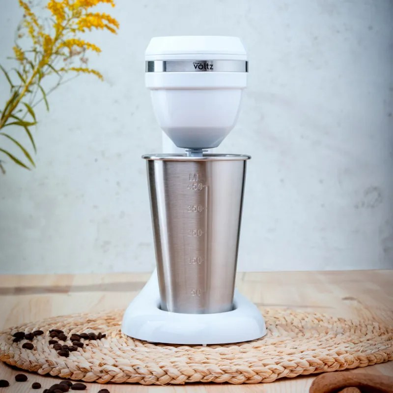 Μίξερ φραπέ Oliver Voltz OV51163E, 100W, Ανοξείδωτο μπολ με χωρητικότητα 450 ml, 2 ταχύτητες, Ατσάλινο σύρμα, Λευκό