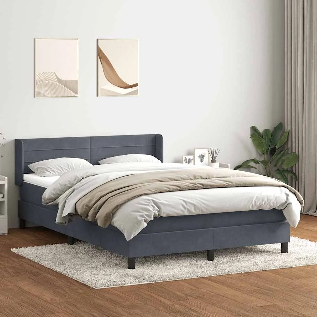 vidaXL Κρεβάτι Boxspring με Στρώμα Σκούρο Γκρι 140x210 εκ. Βελούδινο