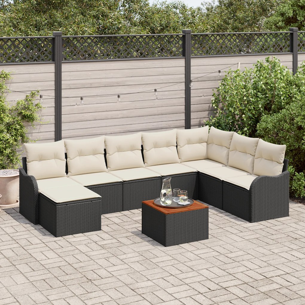 vidaXL Σετ Καναπέ Κήπου 9 pcs Μαύρος, λευκός Μεγάλο