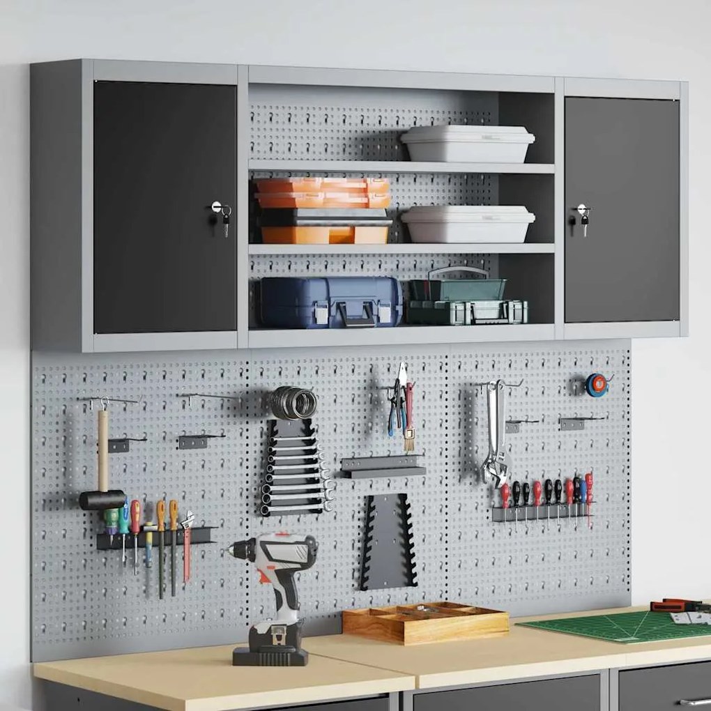 vidaXL Σετ Εργαλείων με 6 Τεμάχια και Πίνακα Pegboard Τοίχου Μαύρο Μέταλλο