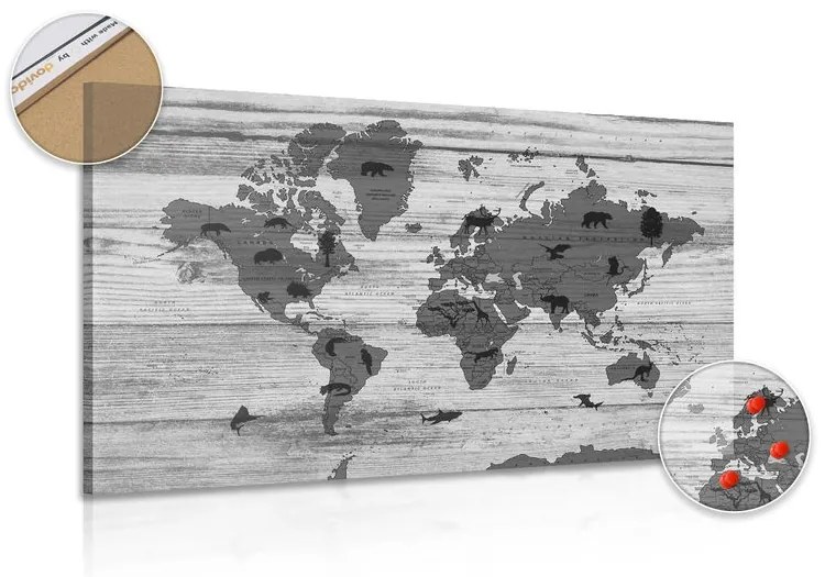 Εικόνα σε ασπρόμαυρο χάρτη από φελλό σε ξύλινο φόντο - 90x60  peg