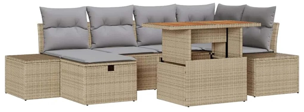 vidaXL Σετ Καναπέ Κήπου 7 pcs Μπεζ συνθετικό ρατάν