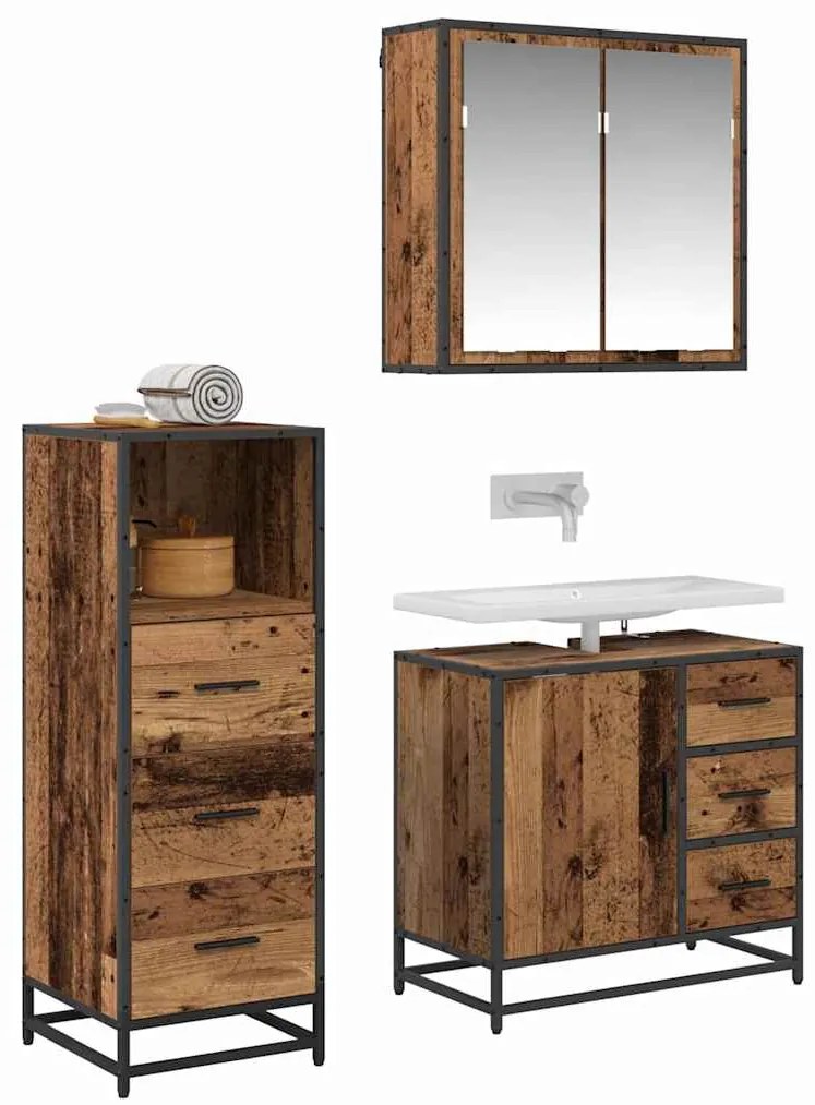 vidaXL Σετ Επίπλων Μπάνιου 3 pcs Παλαιό ξύλο 35 x 37.5 x 100 εκ.