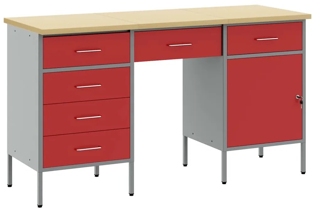 vidaXL Ντουλάπα Εργασίας με συρτάρι 3 pcs Κόκκινο 150 x 55 x 85 εκ