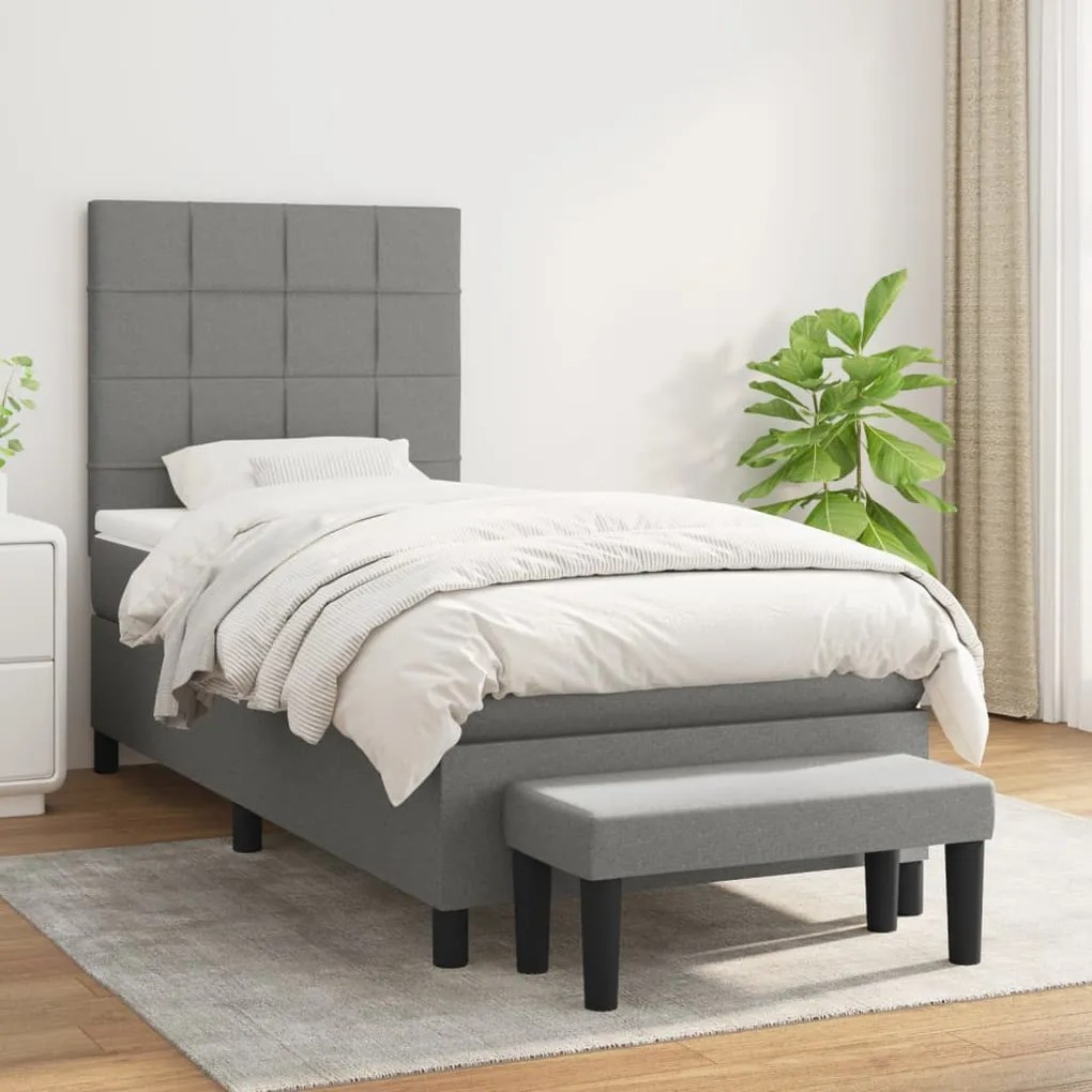 Κρεβάτι Boxspring με Στρώμα Σκούρο Γκρι 90x200 εκ. Υφασμάτινο