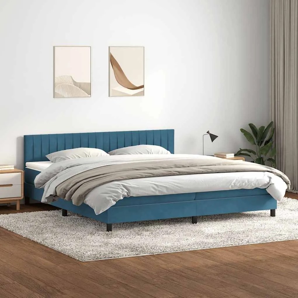 Box Spring κρεβάτι με στρώμα σκούρο μπλε 200x220 cm Βελούδινο - Μπλε