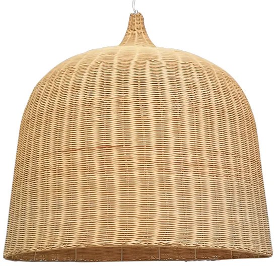 01570 GloboStar® BAHAMAS 01570 Boho Κρεμαστό Φωτιστικό Καμπάνα Μονόφωτο 1 x E27 IP20 Μπεζ Ξύλο - Μ90 x Π90 x Y90cm