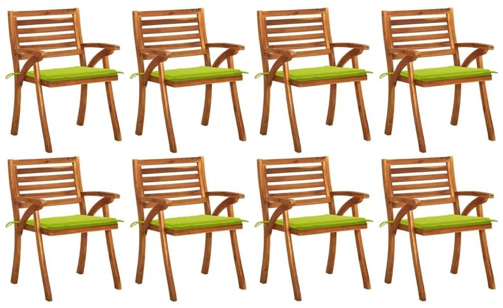 Καρέκλες Κήπου 8 τεμ. από Μασίφ Ξύλο Ακακίας με Μαξιλάρια - Πράσινο