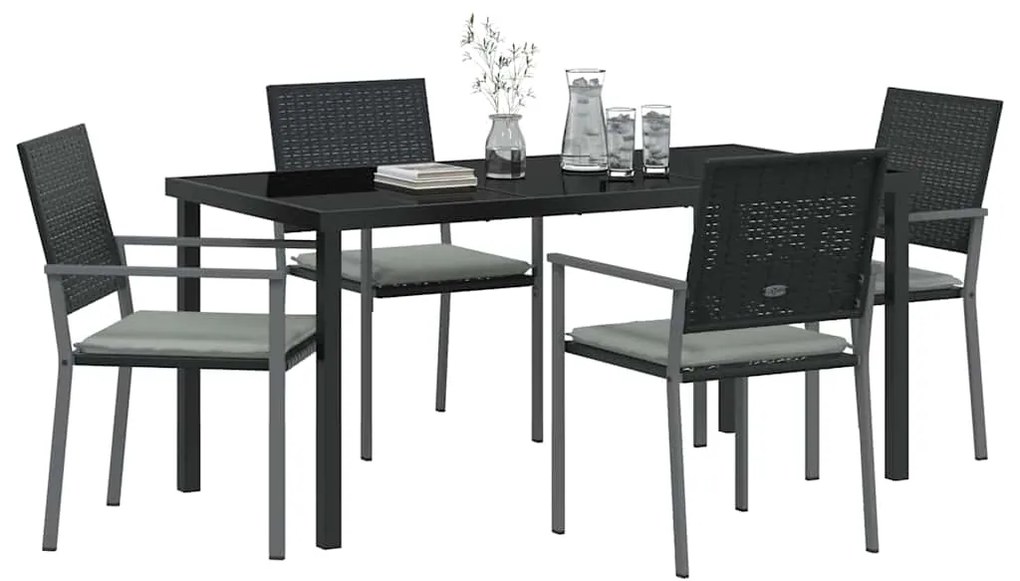 vidaXL Σέτ φαγητού για κήπο 5 pcs Μαύρο και Ανοιχτό Γκρι Ράτα PE