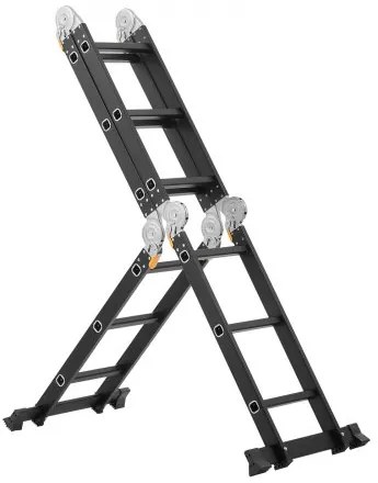VEVOR Multi-Purpose Folding Ladder 7-in-1 3 Step 12ft with Scaffolding Plank