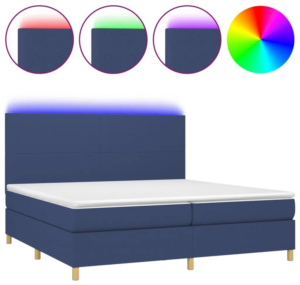 vidaXL Κρεβάτι Boxspring με Στρώμα &amp; LED Μπλε 200x200 εκ. Υφασμάτινο