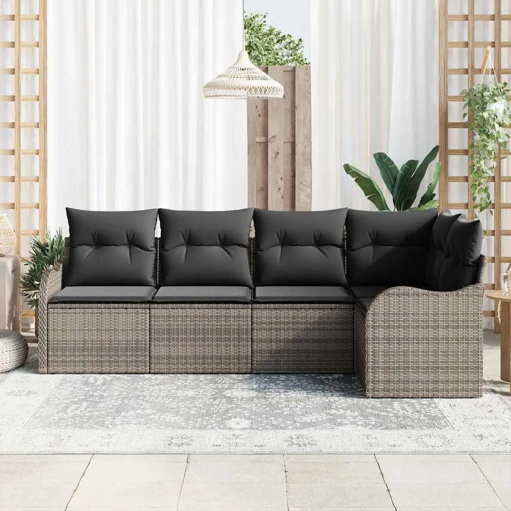 vidaXL Σετ Καναπέ Κήπου με μαξιλάρι 5 pcs Γκρι Πολυ ράταν