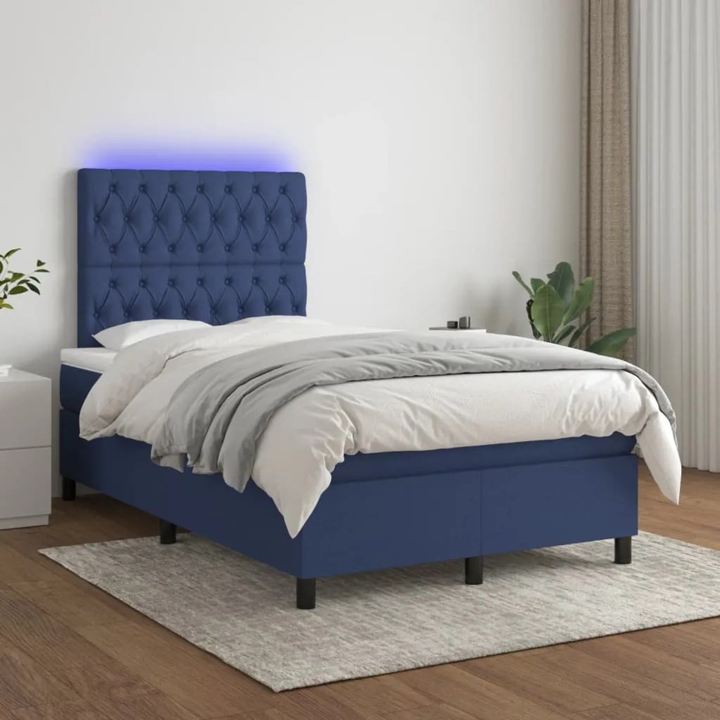 vidaXL Κρεβάτι Boxspring με Στρώμα & LED Μπλε 120x200 εκ. Υφασμάτινο