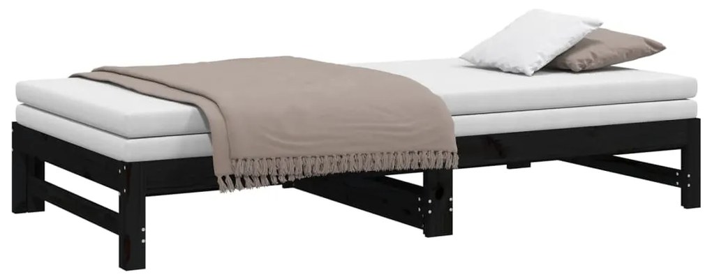 vidaXL Καναπές Κρεβάτι Συρόμενος Μαύρος 2x(100x200)εκ. από Μασίφ Πεύκο