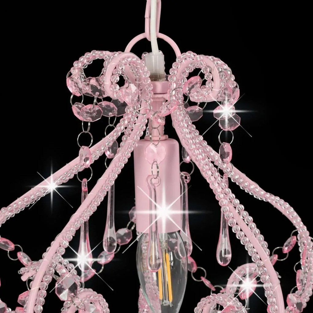 Φωτιστικό Οροφής με Χάντρες Στρογγυλό Ροζ Ε14 - Ροζ