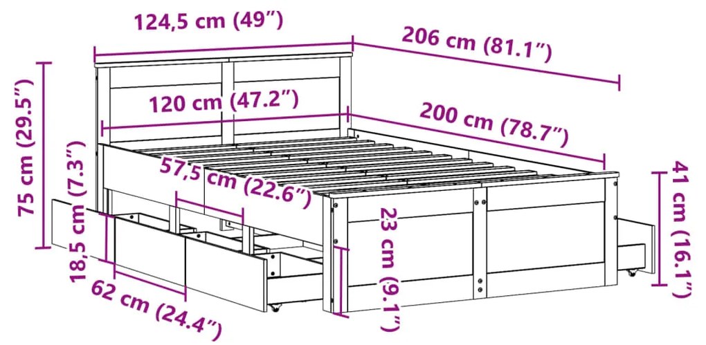 Σκελετός Κρεβατιού Χωρίς Στρώμα 120x200 εκ Μασίφ Ξύλο Πεύκου - Καφέ