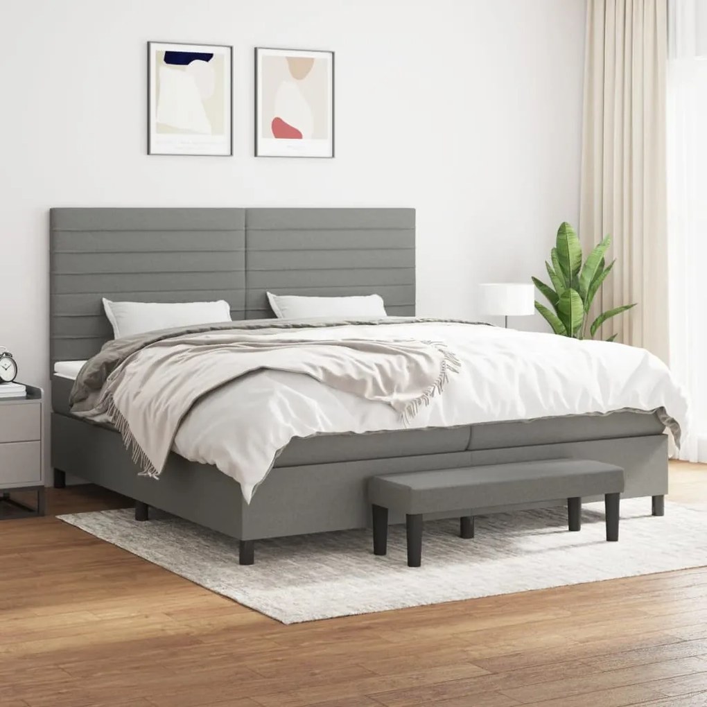 vidaXL Κρεβάτι Boxspring με Στρώμα Σκούρο Γκρι 200x200 εκ. Υφασμάτινο