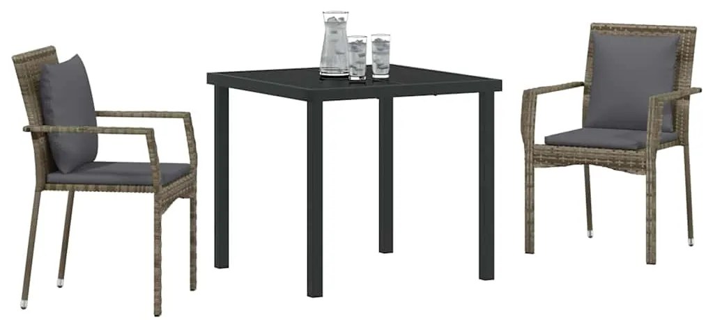 vidaXL Σέτ φαγητού για κήπο με μαξιλάρι 3 pcs Γκρι Πολυ ράταν