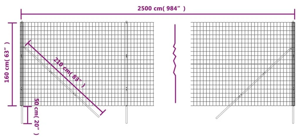 vidaXL Συρματόπλεγμα Περίφραξης Ανθρακί 1,6x25 μ. Γαλβανισμένο Ατσάλι