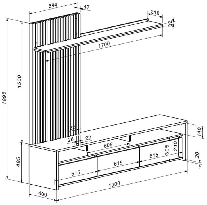 Σύνθετο σαλονιού Delfina σε sonoma με λευκή απόχρωση 190x40x199.5εκ 190x40x199.5 εκ.