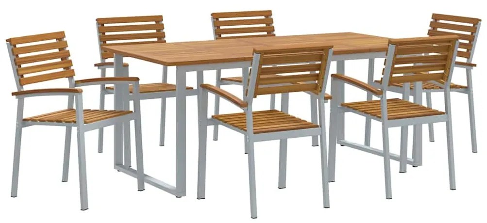vidaXL Σέτ φαγητού για κήπο 7 pcs Γκρι και καφέ Μασίφ ξύλο ακακίας