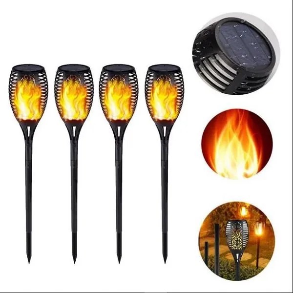 Σετ 6τμχ Ηλιακά Φωτιστικά LED με Εφέ Φλόγας Εξωτερικού Χώρου Τύπου Δάδας